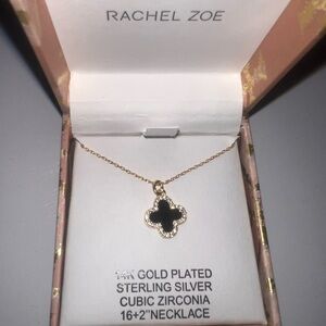 Rachel Zoe Gold Plated Necklace with Black Clover Pendant